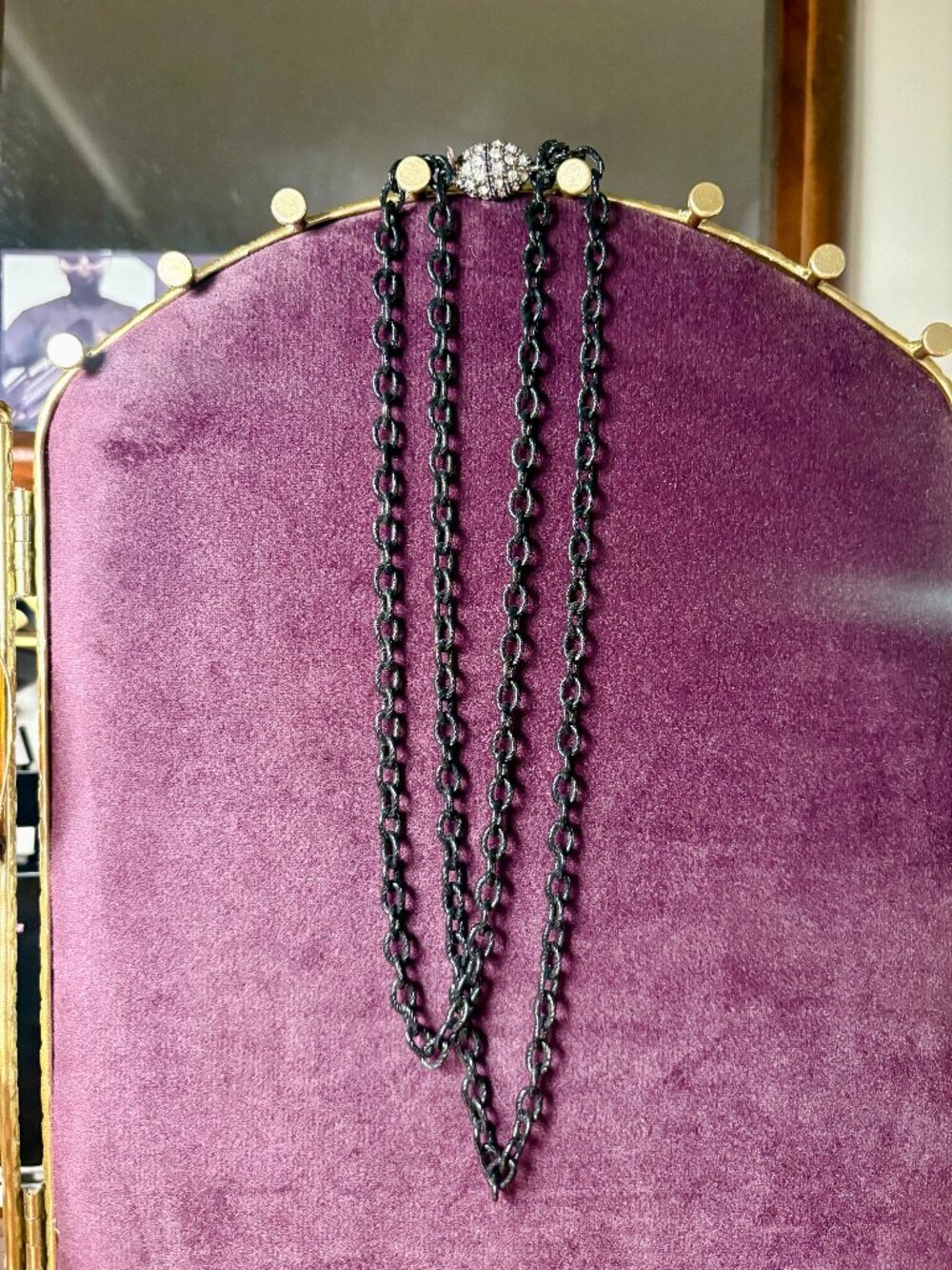 Ann King Black Double Chain Necklace with Crystal Clasp